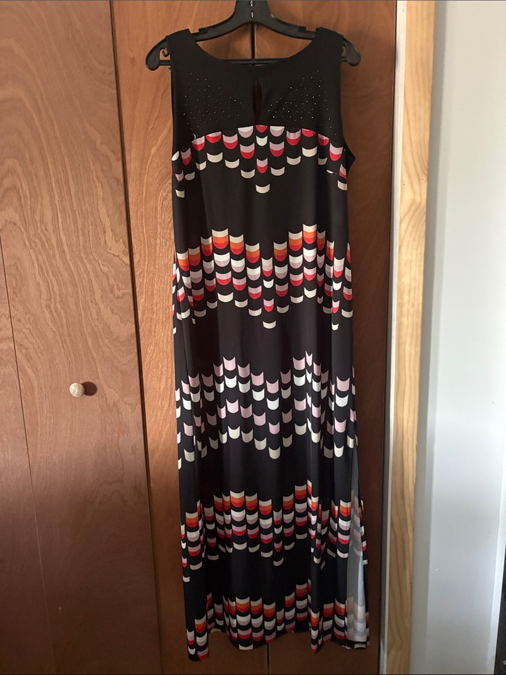 Sleeveless Black Maxi Dress with Multicolor Chevron Bands